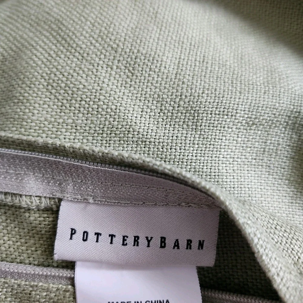 Pottery Barn Sage Green Woven Trimmed Linen Pillow Cover 20